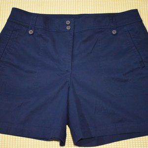 TALBOTS Size 16 Petite Navy Blue Chino Style Shorts Classy COTTON STRETCH